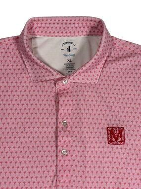 Johnnie-O Top Shelf Polo Mens XL Pink Golf Ball Print Performance Stretch UPF 50